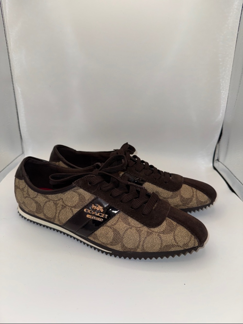 Coach Brown Signature Canvas & Suede Low-Top Sneakers